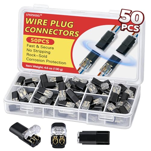 50Pcs Standard Quick Connect Wire Connectors – No Stripping Double Wire Plug in Connector, Flame Retardant Lock Strip Connector for LED Strip Lights, DIY, Low-Voltage & Model Kit, 18-22AWG