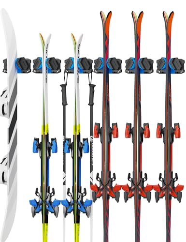 Skifavs Ski & Snowboard Wall Rack, Ski Wall Mount & Ski Rack Wall Mount for Garage Space-Saving, Winter Gear Organizer, Fits Any Ski or Snowboard, Nonslip Ski Holders, Garage Organization, 6 Pack