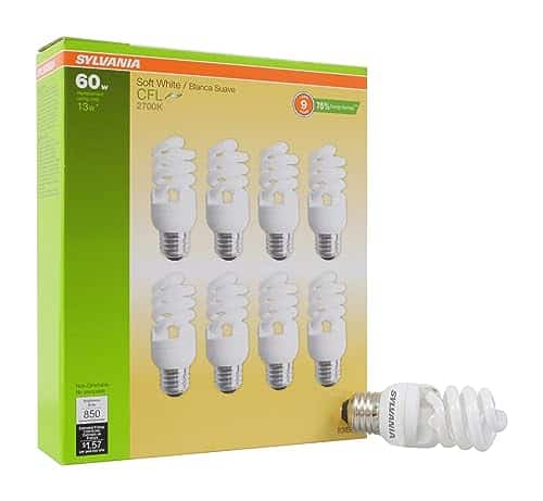 Sylvania CFL T2 Twist Light Bulb, 60W Equivalent - 8 Pack