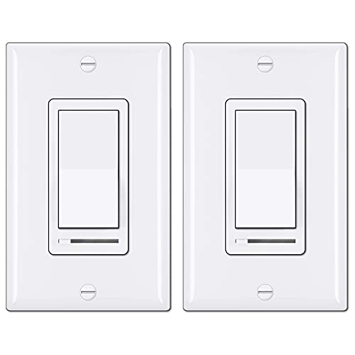 BESTTEN 2 Pack Dimmer Light Switch, Universal Lighting Control, Single Pole or 3 Way, Compatible with LED Dimmable Lamp, CFL, Incandescent, Halogen Bulb, Decorator Wallplate Included, UL Listed, White