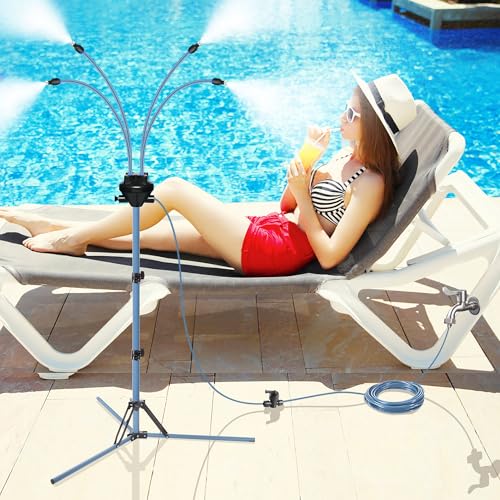 Homasky Standing Misters for Outside Patio, Adjustable Height 5.3 FT Stand Misting System for Cooling Outdoor, Portable Water Mister for Mist Playing, Patio Cooling, Backyard, Porch, Sprinkler