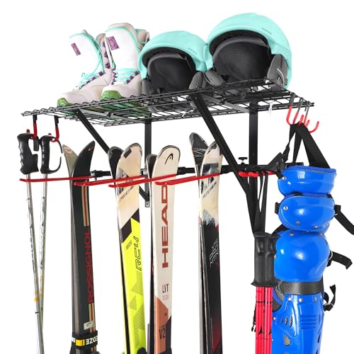Mythinglogic Ski Equipment Storage Rack with Shelf for Garage and Shed