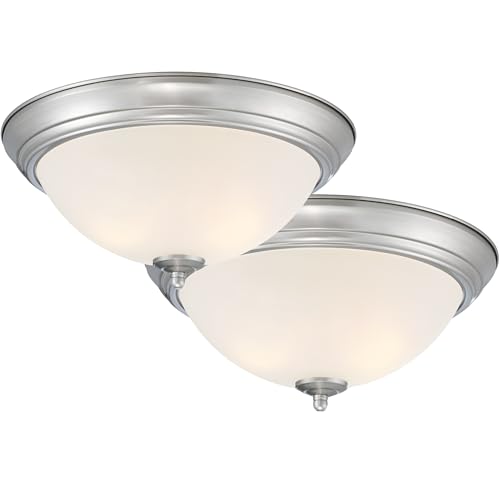 Designers Fountain Flush Mount Ceiling Light, 11 Inch Frosted Glass Lighting Fixture for Kitchen, Bedroom, Bathroom, and Hallway, LED Bulbs Not Included, Brushed Nickel