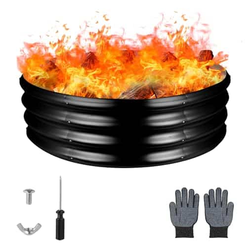 Raynesys 36 Inch Round Galvanized Fire Pit Ring, Round Galvanized Fire Ring, 3 Feet Diameter Round fire Pit, Outdoor fire Pit for Backyard, Camping, Bonfire, Black