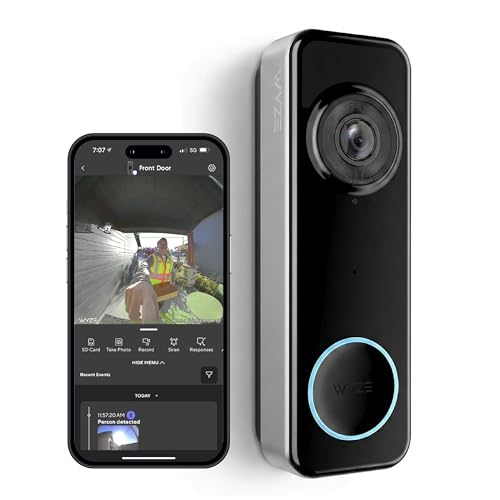 Wyze Battery Video Doorbell Wireless Camera, 1536x1536 HD+ with Color Night Vision, 2-Way Audio, 1:1 Head-to-Toe View, Person/Vehicle/Package Monitor, Wire-Free/Wired Option, 1 Minute Easy Setup