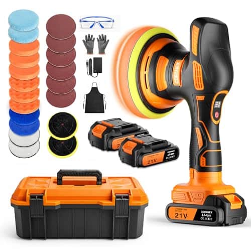 CORANEX 8-Speed Cordless Car Buffer Polisher Kit | Long Runtime | 28 PCS Complete Kit | Hard Carrying Case | For Waxing Polishing Scratch Removal | Ideal for Car RV Boat Gift Giving