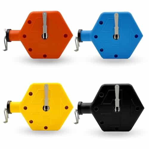 CREAWEA 4PCS Heavy Duty Chalk Line, Professional Construction Marking Tool, 100-Foot Line, Ergonomic Design, for Measuring and Layout (Orange Blue Yellow and Black), Chalk Not Included