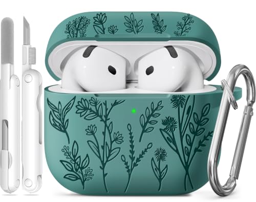for Airpods 4 Case, Ekoonpft Flower Engraved Soft Silicone Cases