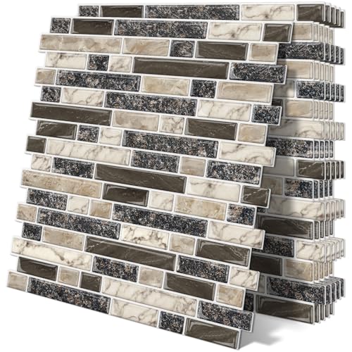Tiwoos Peel and Stick Backsplash 3D Self Adhesive Wall Tile Brown 10 Sheet