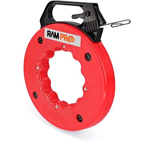 Fish Tape Wire Puller 50ft - Easy to use Cable Puller Tool with Double Loop Tip - Flexible Wire Fishing Tools for Walls and Electrical Conduit - 1/8 Steel Fish Tape Durable Housing - RamPro (50 ft)