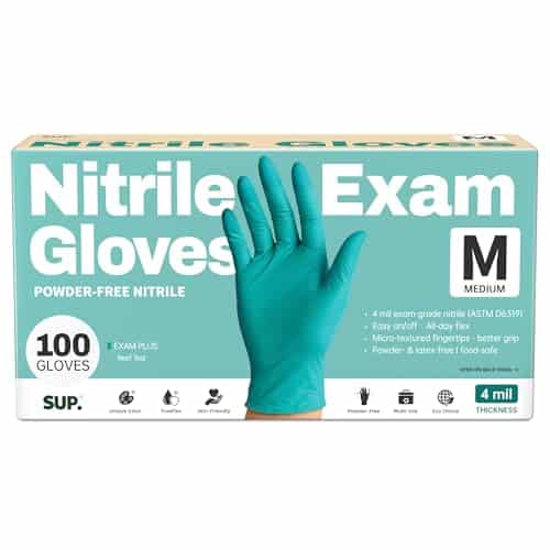 SUP Powder-Free Nitrile Exam Gloves, 100 Count Food Safe Latex-Free Disposable Gloves for Medical Cooking Cleaning Food Prep, Teal (Medium)