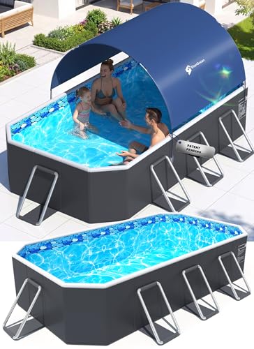 StarOcean Foldable Pool with Canopy,Non Inflatable Pool,Large Foldable Swimming Pool for Adult Portable Pool,Large Collapsible Kid Pool with Shade,Folding Kid Pool for Backyard,90x50x19 in-Dark Blue