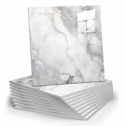 Chejiaye 10pcs Marble Peel and Stick Backsplash Waterproof Washroom Wall Panels, Peel and Stick Tile, PVC Foam Wall Panels for Kitchen,Bathroom,Living Room,Colorful (Not Real Tile,11.8