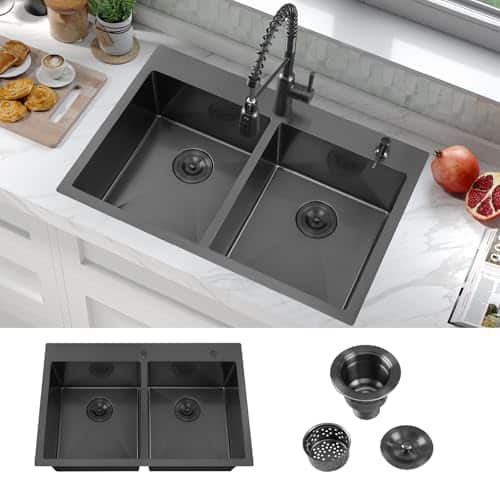 ATTOP 33 Inch Black Double Bowl Sink