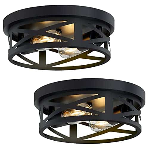 SKEJAO Flush Mount Ceiling Light Fixture,Black 2-Light Hallway Light Fixtures Ceiling,Light Fixtures Ceiling Mount for Farmhouse,Kitchen,Hall,Bedroom,Bathroom (2 Pack)