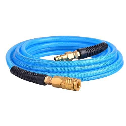 RainBello 25FT 1/4 Inch Air Hose Reinforced Polyurethane Air Compressor Hose - Flexible Heavy Duty Braided Pneumatic Hose with Quick Connect Fittings 300 PSI for Garage Shop Automotive Use