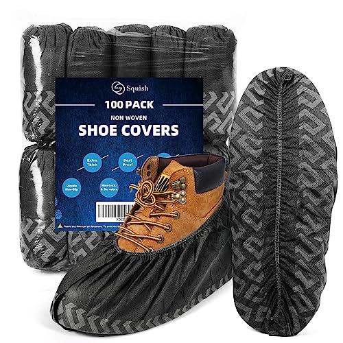 squish Shoe Covers Disposable Non Slip, 100 Pack(50 pairs) Thick Extra Disposable Boot Covers Slip Proof Shoe Cover for Indoors Outdoors Recyclable Protector Covers Fits Virtually Most Shoes