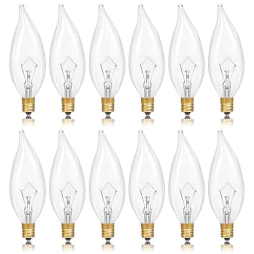 Potanro E12 Incandescent Light Bulbs 40Watt Warm White 2700K, 300 Lumens Candelabra Light Bulbs Dimmable Decorative Chandelier for Ceiling Fan, Pendants (40W-12Pack)