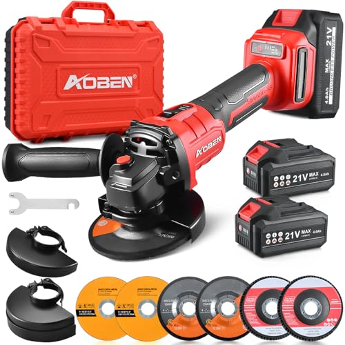 AOBEN Cordless Angle Grinder 4-1/2 inch, 21V Battery Grinder Kit, Power Electric Cut Off Tool, Brushless Motor