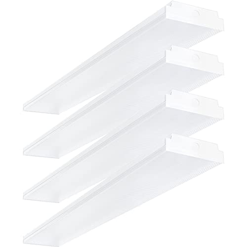 ANTLUX 4FT LED Wraparound 40W Shop Lights for Garage, 4400lm, 5000K, 4 Foot Crystal LED Wrap Light, 48 Inch Integrated Linear Strip Flush Mount Office Workshop Ceiling Lighting Fixture, 4 Pack