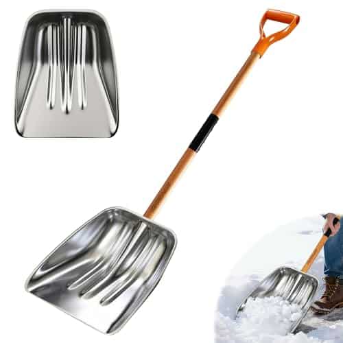 ATFVERDEX Scoop Shovel,Snow Shovel for Driveway with Non-Slip Wooden Handle and D-Shaped Grip,Quickly Clear the Snow from the Driveway and Yard