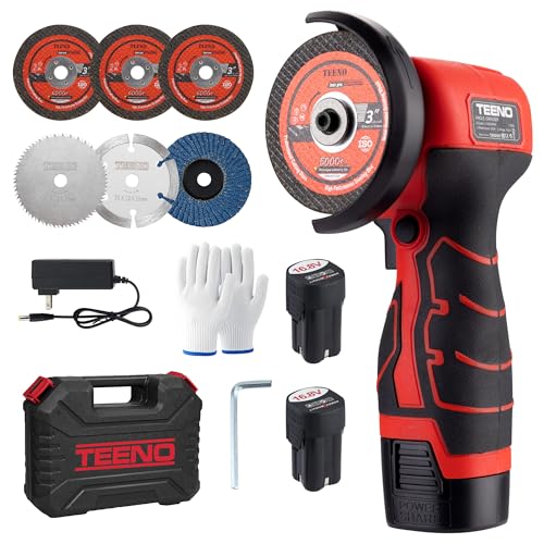 TEENO Cordless Angle Grinder Kit, 19,500 RPM Mini Electric Angle Grinding Tool