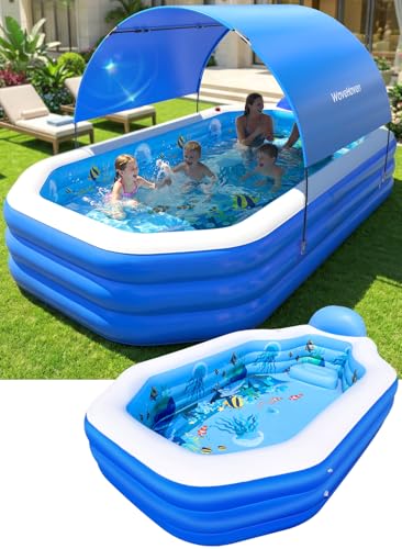 2026 Inflatable Pool with Canopy, Large Inflatable Pool for Kids,Adults, Blow Up Pools with Seats,Oversize Thickened 118
