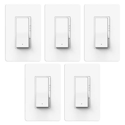 ThunderWay 5 Pack Slide Dimmer Light Switch, Single Pole or 3-Way LED Dimmer Switch, for 300W Dimmable LED/CFL Lights and 700W Incandescent/Halogen, Wall Plate Included, ETL Listed, White