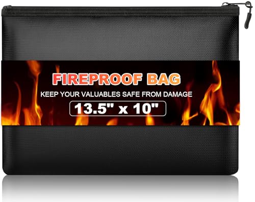 Nliyeisu Fireproof Money Document Bag with Waterproof Zipper, 13.5