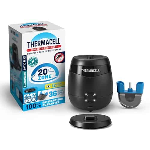 Thermacell E-ZoneGuard Patio Max Rechargeable Mosquito Repeller with 20-Foot Zone of Scientifically Proven Outdoor Protection; 12-Hr Battery; 36-Hr Refill; Bug Spray Alternative; Fast Charging Dock