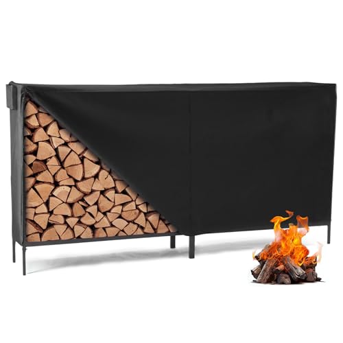 DUMOS 8FT Heavy Duty Firewood Storage Rack, Heavy Duty Firewood Log Racks with Cover and Zipper, Outdoor Fire Wood Racks Storage Logs Rack and Cover Set for Farm, Garden, Patio, Black