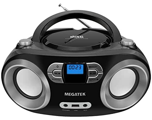MEGATEK Portable CD Player Boombox with Bluetooth & FM Radio – Black
