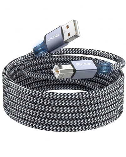 FXAVA USB Printer Cable 20 Foot - Nylon Braided High Speed Long USB2.0 A to B Printer Cord for HP, Canon, Epson, Dell, Brother, Lexmark, Xerox, Scanner & MIDI
