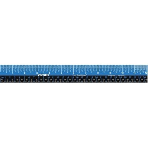 Victor EZ12PBL Plastic Dual Color 12 Inch Easy Read Ruler with Inches, Centimeters and Millimeters Measurements, Blue/Black