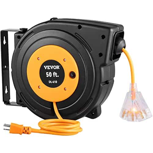 VEVOR Retractable Extension Cord Reel, 50 FT Heavy Duty 14AWG/3C SJTOW Power Cord