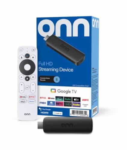ONN Android TV 2K FHD Streaming Stick with Remote Control & Power Adapter WiFi HDMI Chromecast Built-in