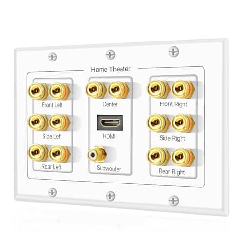 TNP 7.1 Home Theater Speaker Wall Plate, HDMI, Subwoofer, 3-Gang, White
