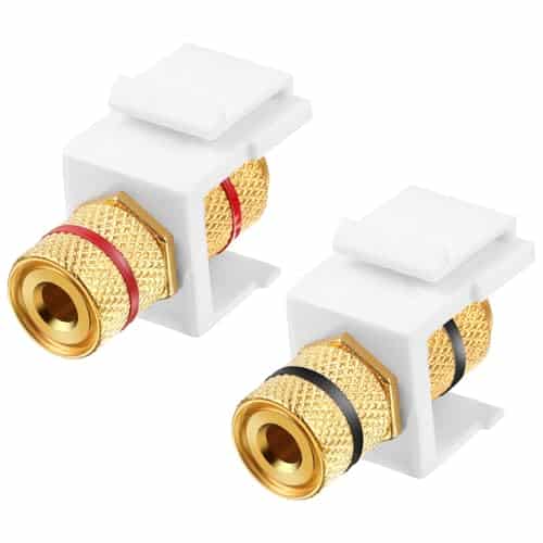 Weewooday 12 Pieces Banana Jack Binding Post Keystone Jack Insert, Black and Red Rings Audio Speaker Keystone Connector Screw Type Inline Coupler for Wall Plate Outlet Panel
