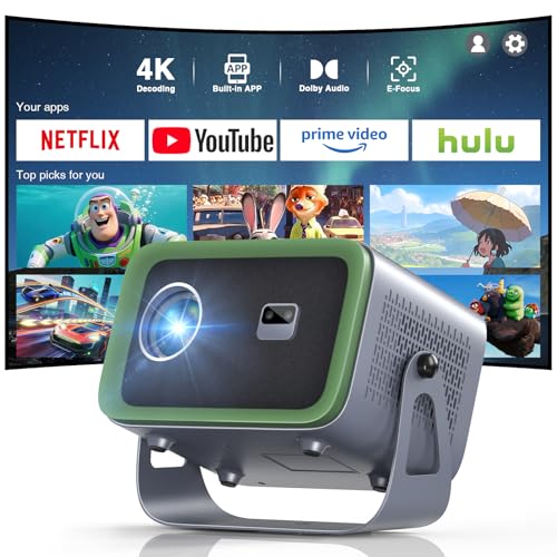 [Netflix Compatible & Dolby Audio] TMY Smart Projector with WiFi and Bluetooth, Real 4K Support Outdoor Movie Projector, Auto Keystone & 360° Rotatable Stand Portable projector for Indoor and Outdoor