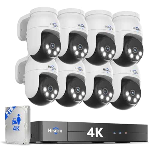 Hiseeu 4K PTZ Wired Security Camera System with 8 x 8MP CCTV Cameras