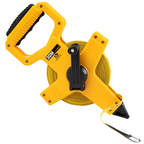 HOGARSWE Open Reel Fiberglass Tape Measure, Tape Measure 100 ft by 1/2-Inch, Inch/Metric Scale for Engineer,Outdoor, Athletic Field, Impact Resistant ABS Shell (100FT/30M