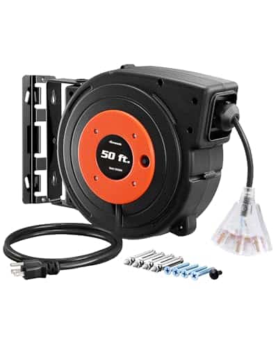 DEWENWILS 50FT Retractable Extension Cord Reel, 14AWG/3C SJTOW Cord Reel