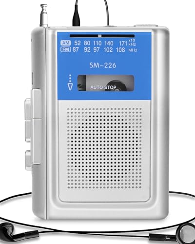 SEMIER Portable Cassette Player Recorder, Small AM FM Vintage Tape Cassette Player with Big Speaker and Headphones, Built-in Microphone, Powered by DC or AA Battery