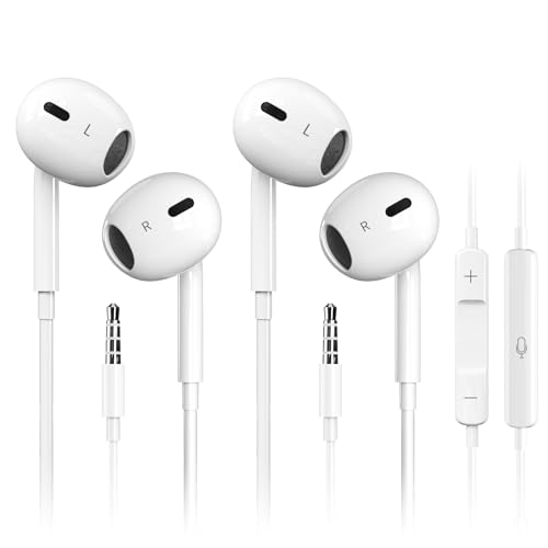 Antool Wired Earbuds, Ultra Clear Calls & no Noise, 3.5mm, in-Ear Earphones with Mic, Compatible with iPhone/iPad/Android/Laptop/PC, 2 Pack