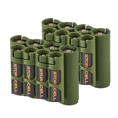Storacell AA + AAA Combo Battery Storage Caddy and Dispenser (Pack of 2), Military Green, Holds 4 AA + 4 AAA Batteries (Not Included), Durable & Compact, The Original Battery Caddy, Made in USA