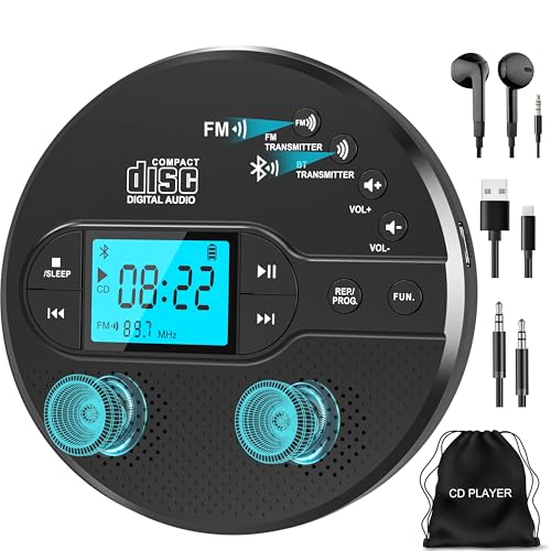 Sunoony Portable CD Player with Bluetooth & Speaker, FM Transmitter for Car