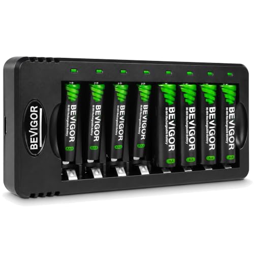 BEVIGOR Rechargeable AA and AAA Batteries with 8 Bay Smart Charger, 4 Pack AA 2800mAh & 4 Pack AAA 1100mAh Low self Discharge NiMH Battery