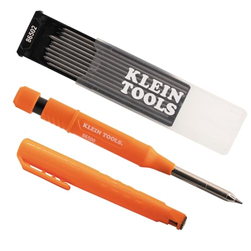KLEIN TOOLS 80188 Skribes 2.8 mm Mechanical Carpenter Pencil with Built-In Sharpener and 10-Pack Graphite Lead Refills, for Deep Hole Marking for Woodworking and Construction