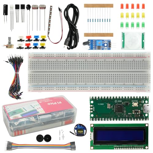 Basic Starter Kit for Raspberry Pi Pico RP2040, Microcontroller Learning Kit with LCD1602 Display and SG90 Servo, Supports MicroPython and C/C++, Educational Electronics Kit for Beginners and Students