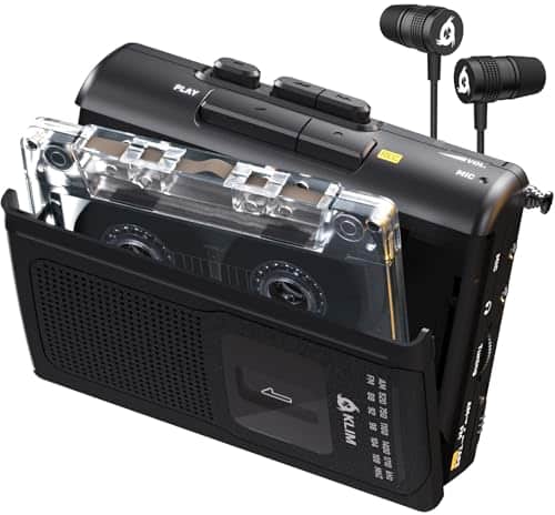 KLIM K8 Cassette Tape Player Portable with F1 Headphones - Cassette Recorder - NEW Version - AM/FM - Built-in Microphone & Speaker - Headphone Jack & Earphones - Black